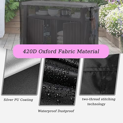 Miniatura 5 de Andacar Funda para Mesa de Preparación de Exterior de 52 pulgadas para Mesa Portátil Keter Unity XL con Gabinete Rodante tipo Bar, Funda Impermeable