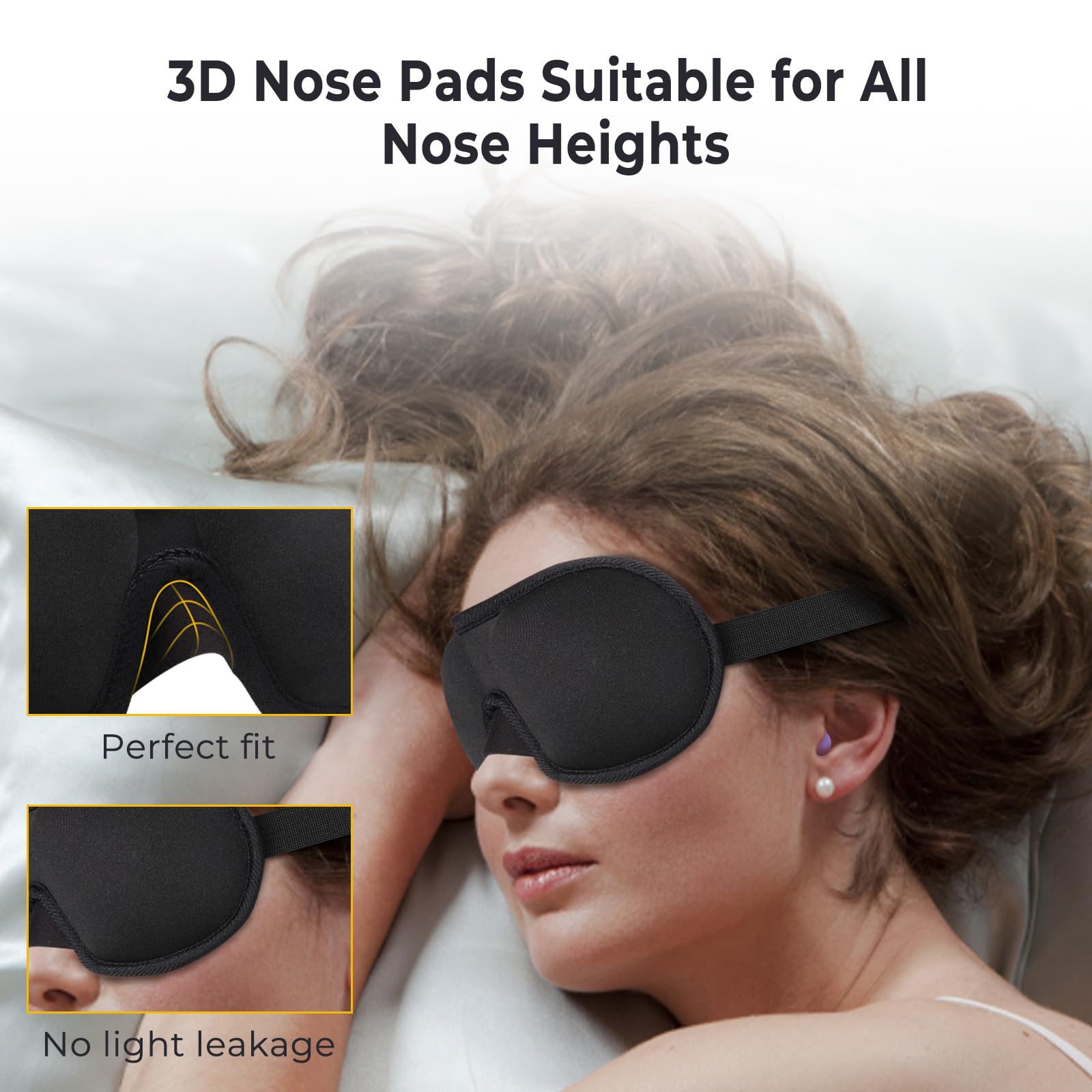 Brencco Mascherina per Dormire, 2 Paia Tappi Orecchie per Dormire, Mascherina per Occhi per Donne e Uomini, Maschera da Viaggio 3D Anti-luce, Ultra Morbida e Confortevole, Nero