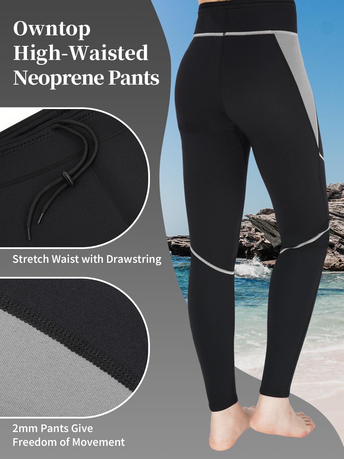 Owntop Pantalon de plongée | Legging de plongée et de natation pour homme et femme | Bas de combinaison en néoprène de 2 mm | Chaud et confortable | Surf, plongée avec tuba, aquatique et aérobic