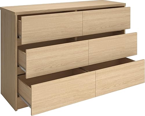 Miniatura 13 de furtble Cómoda de 6 cajones para dormitorio, cómoda blanca moderna, sin asas, gran almacenamiento, cómoda de madera con cajones anchos para armario,