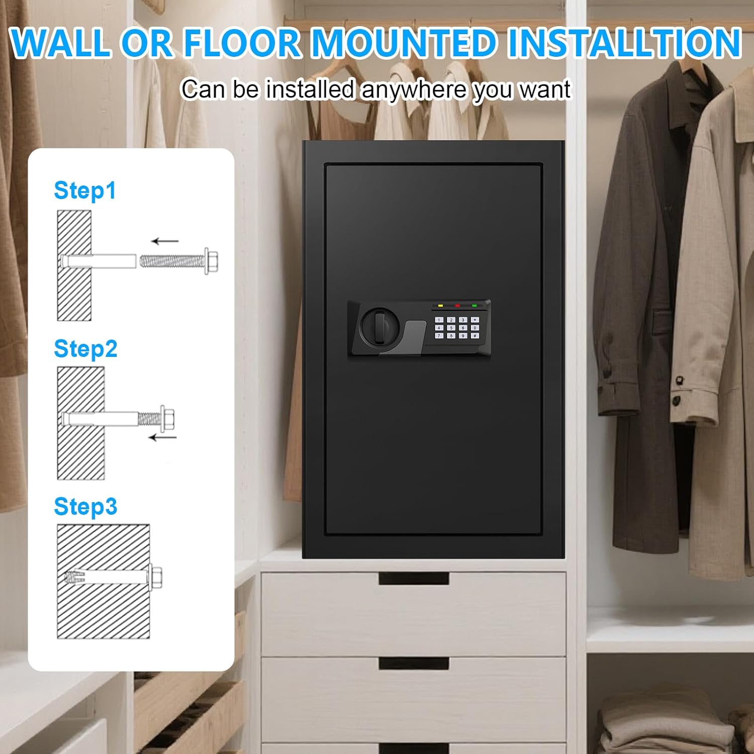 5.1 Cuft Large Home Safe, Waterproof Fireproof Safe Box for Money with Combination Lock and Spare Keys, Fire Proof Security Safe for Home Use, Fire Water Proof Safe for Documents Firearm Medicine