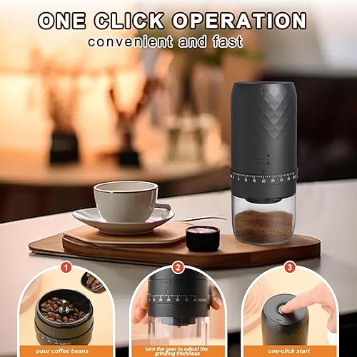 Miniatura 5 de Molinillo de café eléctrico portátil con 40 ajustes ajustables, molinillo de granos de café recargable de 1800 mAh con rebabas de cerámica cónica,