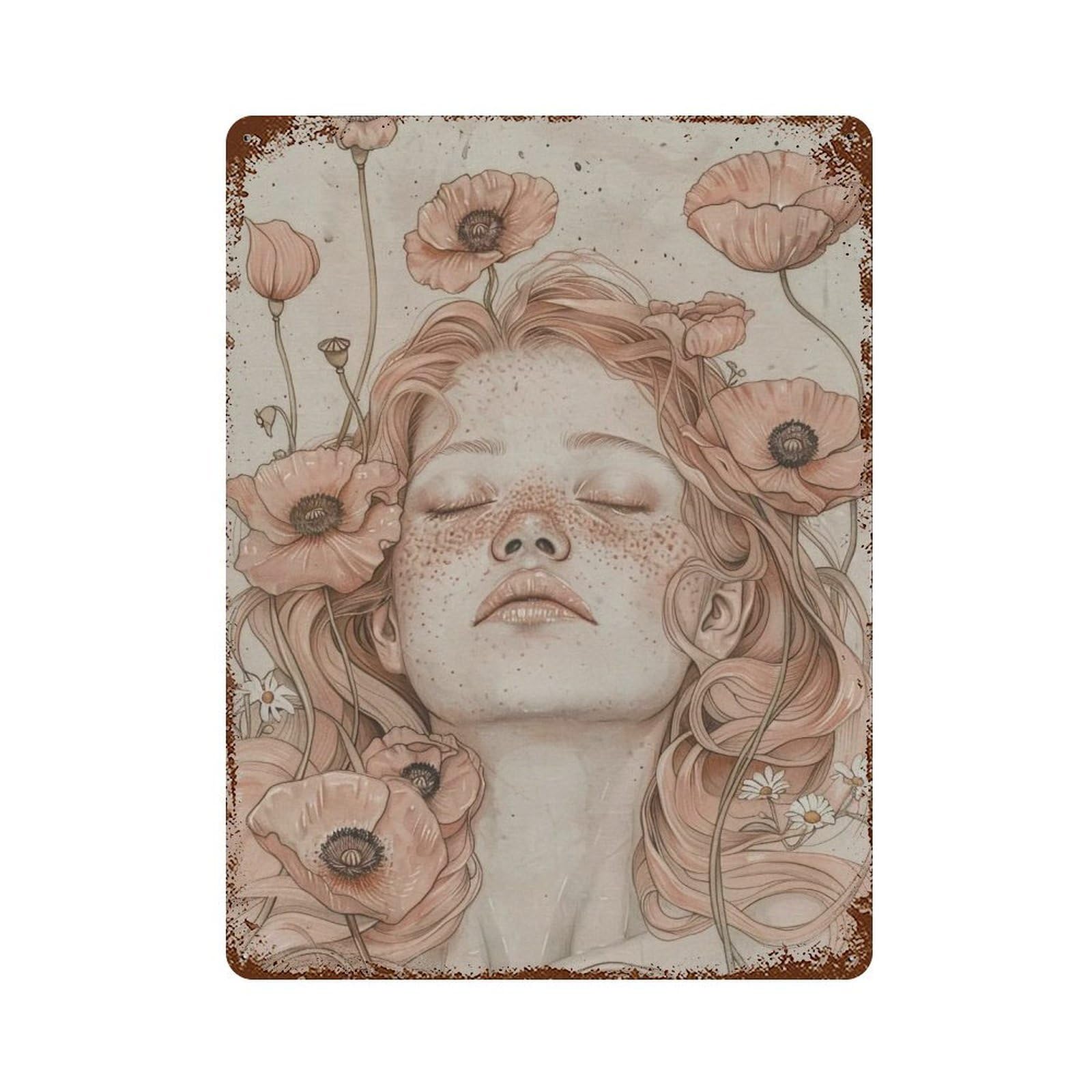 HDURYEYRYY Poppy Veiled Slumber Maiden 03 Wall Retro Iron Vintage Art Metal Tin Sign Poster Modern Home Cofffee Club Art Bar Shop Decor Style 40x30cm