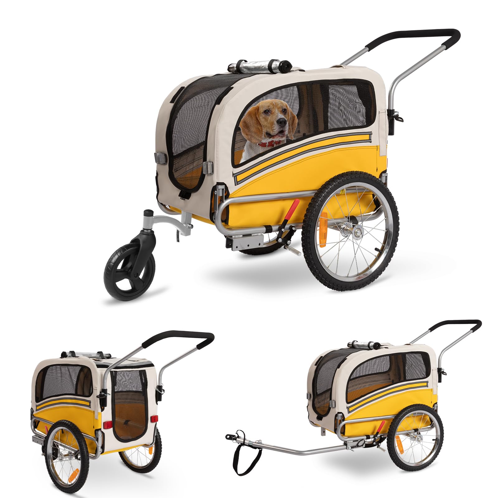 Hundeanhänger 2-in-1 für Fahrrad & Jogger – Transportwagen für Hunde bis 30 kg, faltbar, mit Bremsen, Signalwimpel, Outdoor & Heimgebrauch, leicht zu montieren