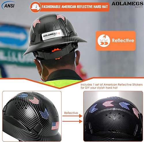 Vista 42 de Carbon Fiber Pattern Full Brim Hard Hat with Visor-OSHA Approved Construction Safety Helmet for Men Women,ANSI Z89.1 Vented Reflective Hardhat with