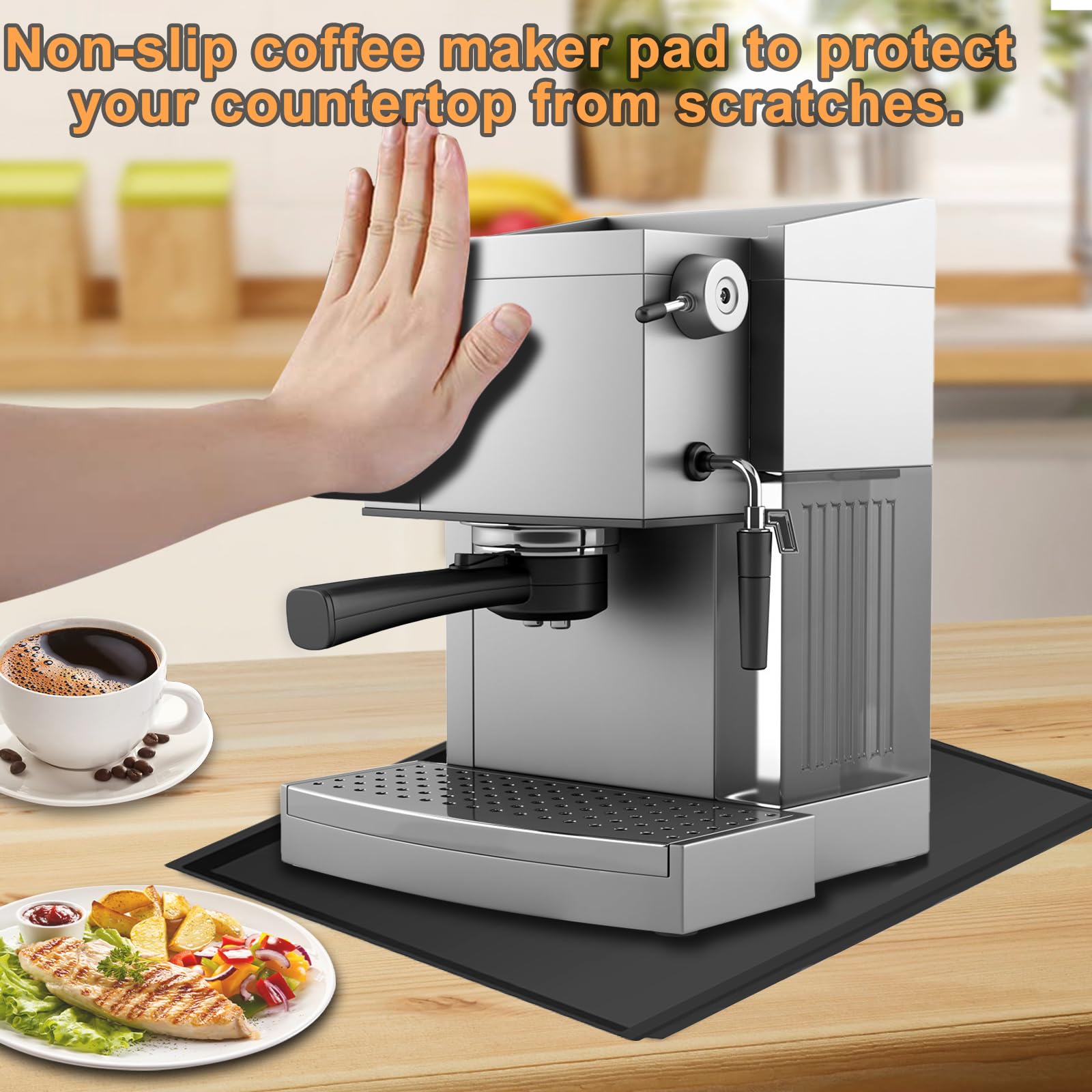 Tapis Antidérapant Pour Machine à Café – 42x15 Cm, Avec Sangle De Rangement, Protège Le Plan De Travail