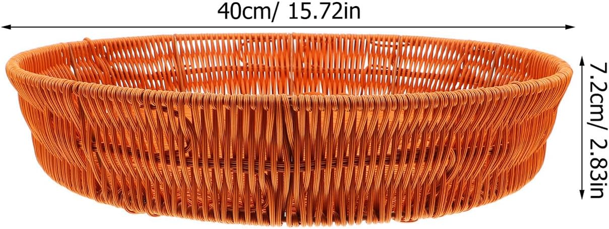Woven Bread Basket 40x8cm, Plastic Wicker-style Kitchen Tray for Fruit and Snack Storage, Tabletop Serving Basket for Home and Dining Use