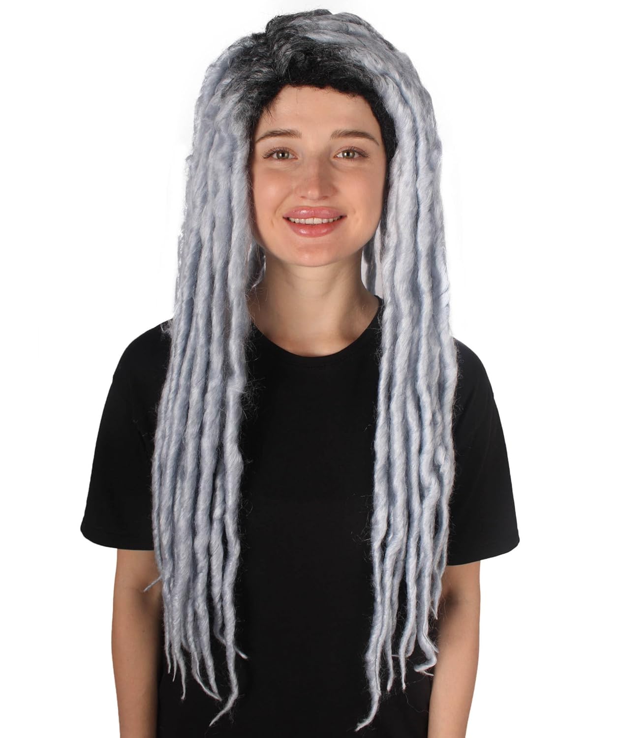HPO Adult Women's Long Dreadlocks Wig - Dark Grey Dreadlock with Dark Roots - Capless Cap Design