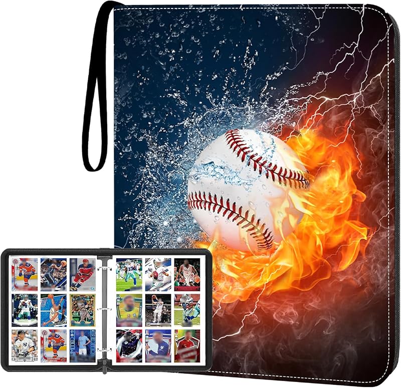 9-Pocket Baseball Card Binder Album Holds 900 Sports Trading Cards | Sports Card Book Holder for TCG, MTG Sports Trading Cards & Collectibles, PU Leather Cover with 50 Removable Sleeves