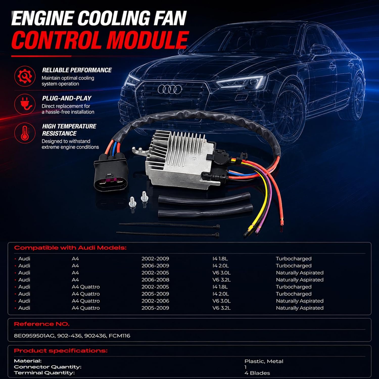 Engine Cooling Fan Control Module for Audi A4/Quattro 8E0959501AG 902-436