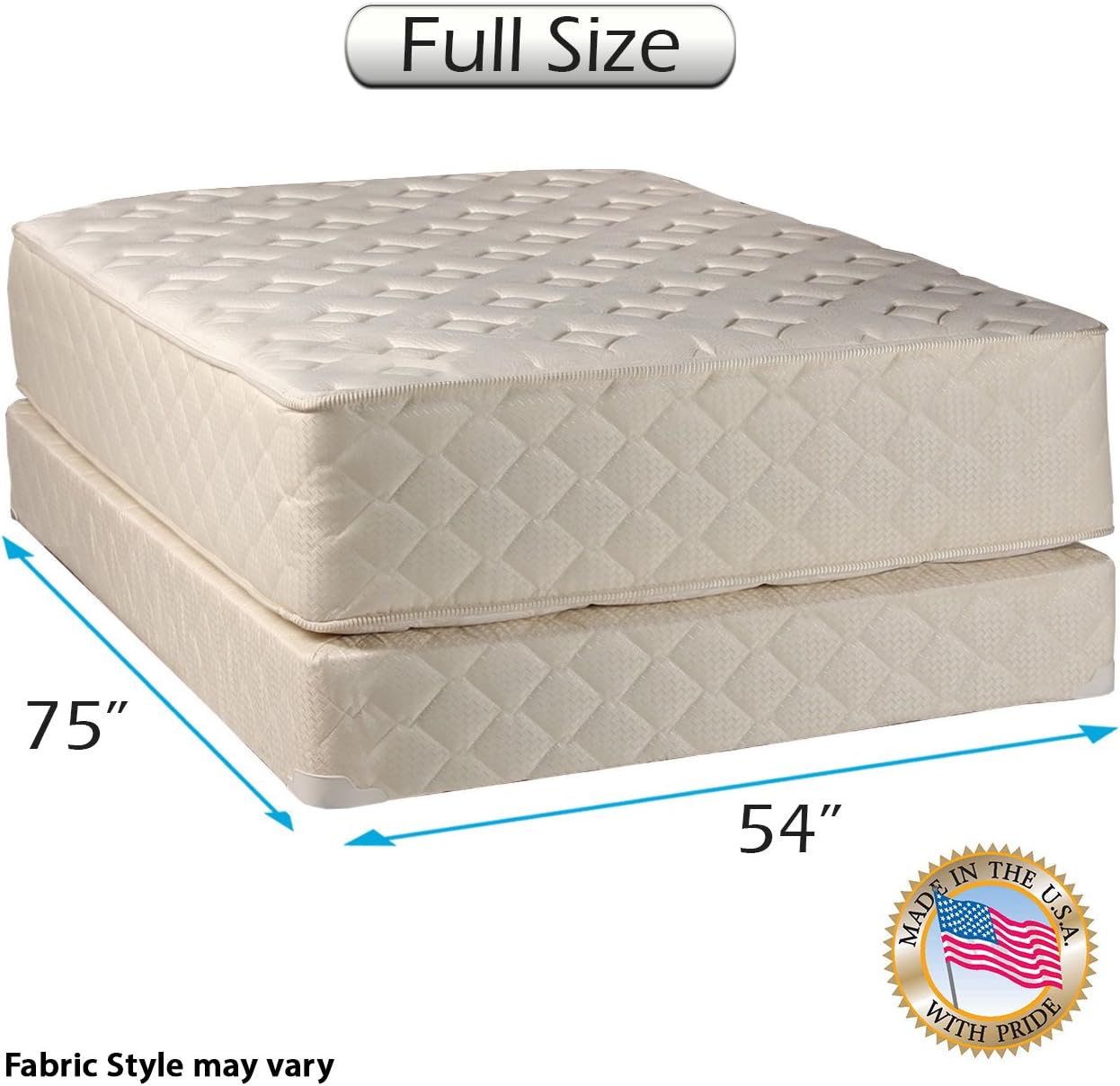 DS USA Highlight Luxury Firm Mattress & Low 5" Height Box Spring Set with Mattress Cover Protector Included - Orthopedic Type, Spinal Support, Innerspring Coils, Longlasting (Full 54"x75"x14")