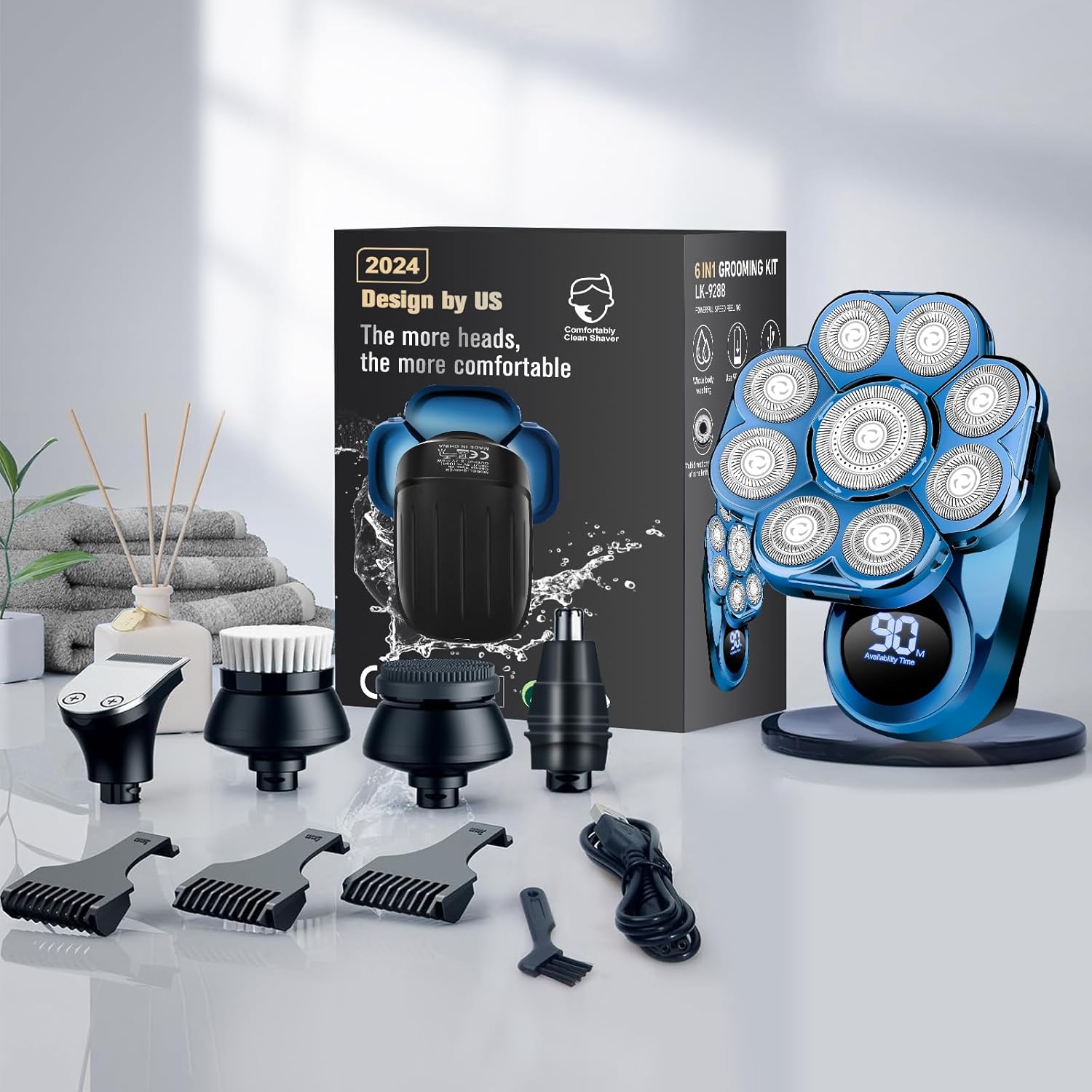 9D Electric Head Shaver for Bald Men, Upgraded 5-in-1 Waterproof Wet/Dry Grooming Kit Electric Shaver for Men, Cordless Rechargeable Bald Head Razor for Home&Travel - Image 8