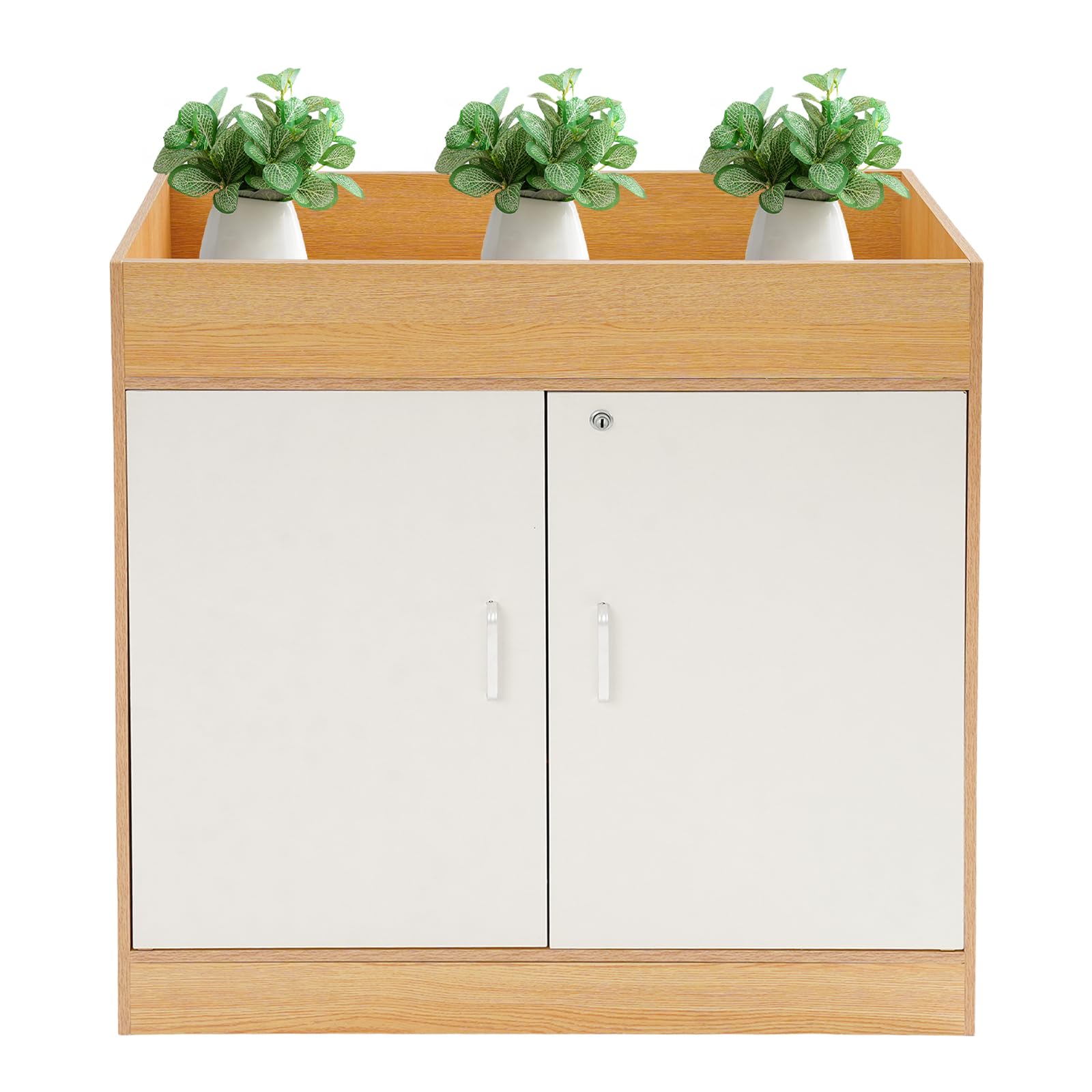 Kleiner Aktenschrank Abschließbar Büroschrank 3 Schicht Gartenschrank mit 2 Türen Bodenmontage Outdoorschrank mit 2 Schlüssel Aufbewahrungsschrank Beistellschrank 80x40x80cm (Kirschholzfarbe)