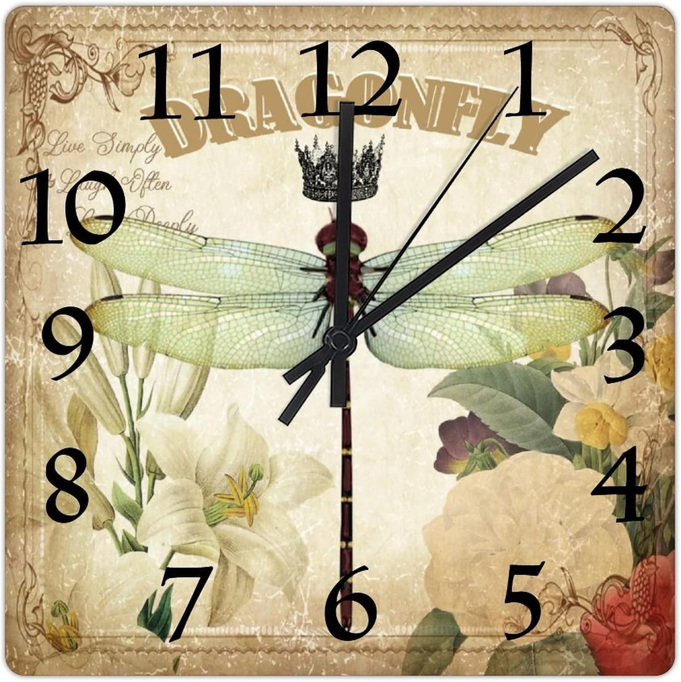 Dragonfly Clock Roses Amazon.com: HaHciioo Beautiful Florals and Dragonfly PVC Wall Clocks ...