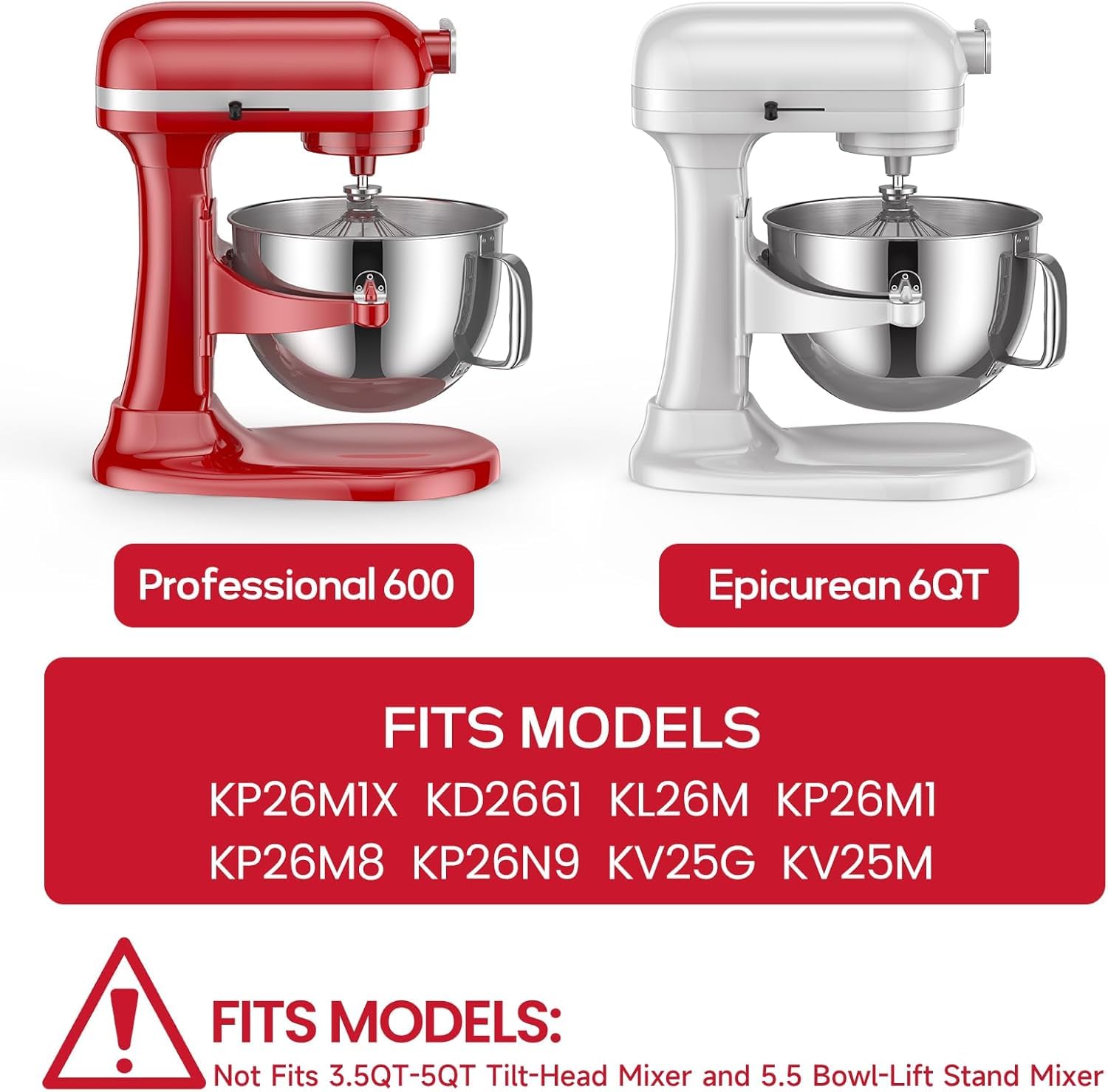KN2B6PEH 6QT Bowl-Lift Stand Mixer Bowl, Compatible with Kitchenaid Professional 600 Mixer with Silicone Spatula, Measuring Cups and Spoons - Fits KV25G KP26M1X