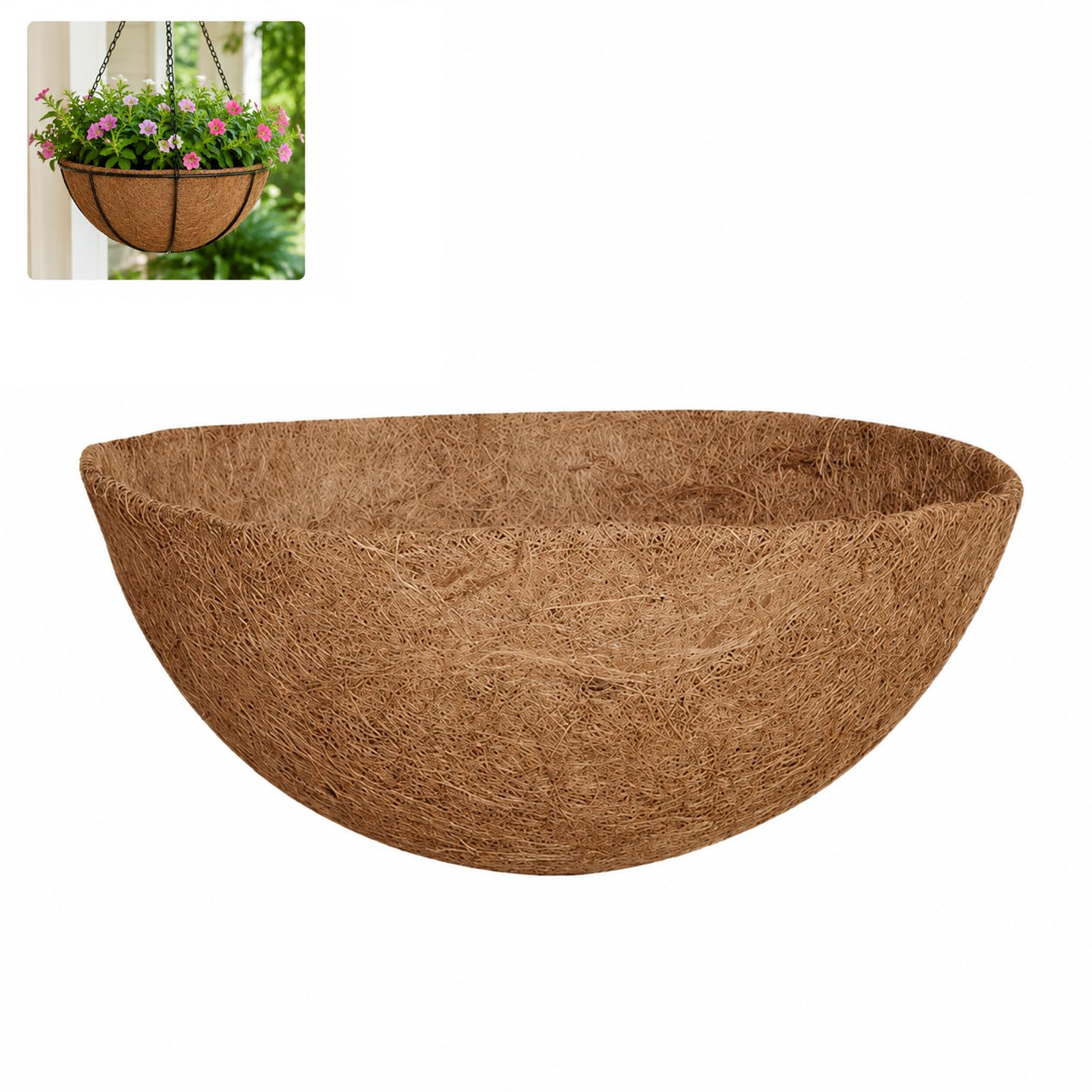 GnathicHOME Coco Liner for Hanging Baskets,Natural Coconut Fibre Planter Liners, Round Bowl Shape Coco Liners for Planters, Basket Liners for Wire Baskets (brown,14in)