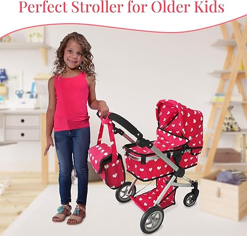 Miniatura 9 de Cochecito de bebé convertible combinado para niñas de 3 años en adelante  Cochecito de bebé de juguete para muñecas, moisés plegable ajustable con