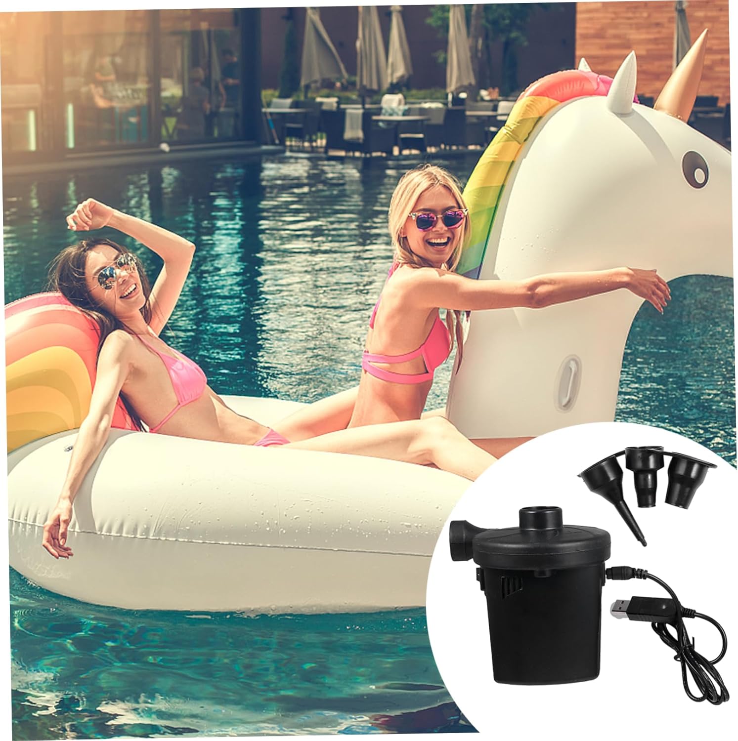 Rechargeable USB Air Pump Inflatable Pump for Air Mattress Raft Boat Pool Fast Inflation Deflation Nozzles Safe Material