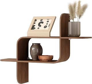 Umbra Montage Floating Wall Shelf Display Case - Natural Bent Wood, Light Walnut, Versatile Horizontal/Vertical Mount