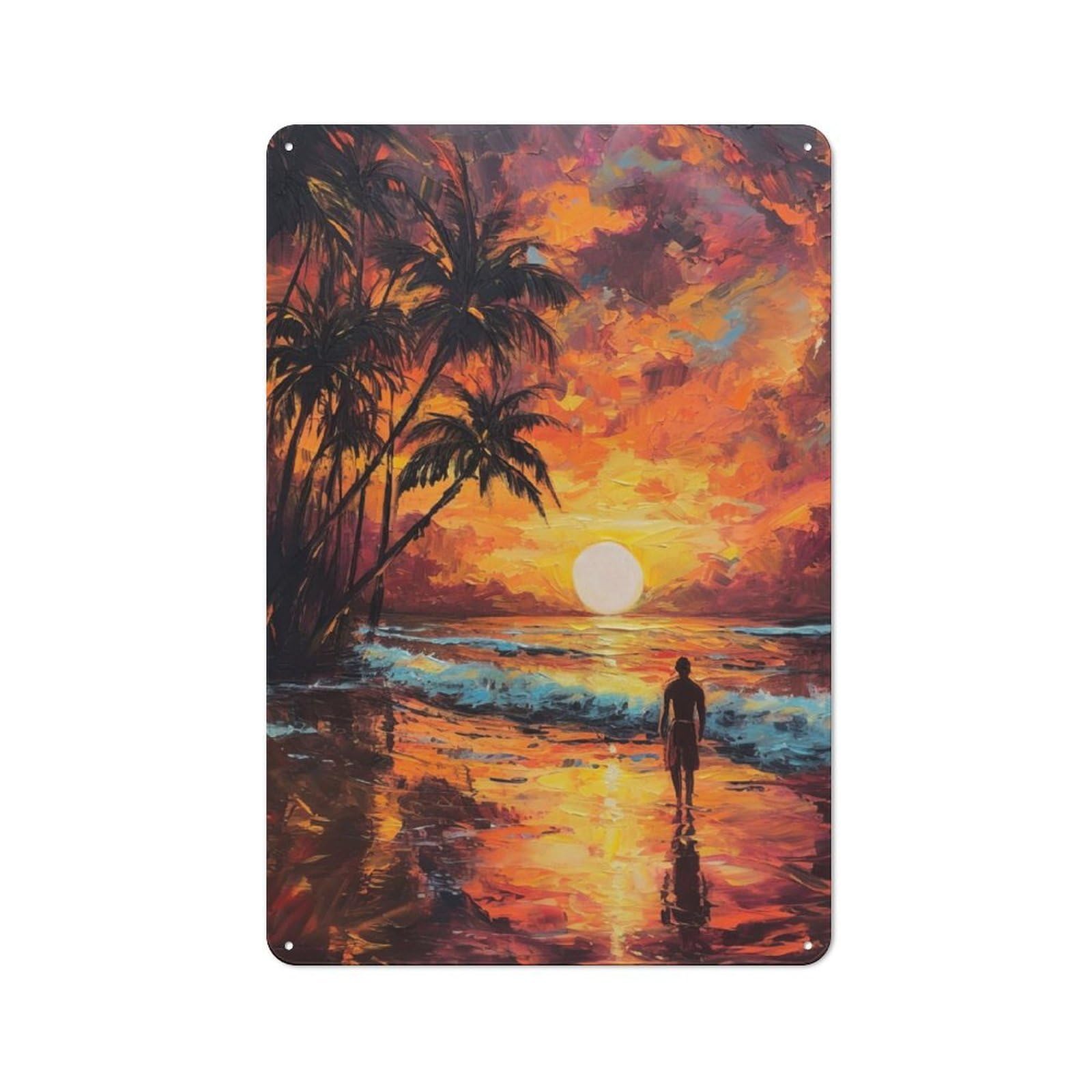 Junmoney Beach Sunset Bliss Tin Wall Plaque 30X20cm With For Dining Room Or Kitchen, A Metal Wall Feature For Kitchens And Dining Spaces