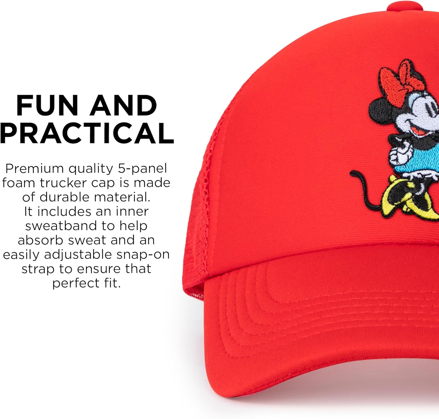 Disney Adult Trucker Hat, Minnie Mouse Mesh Snapback Baseball Cap - Image 5