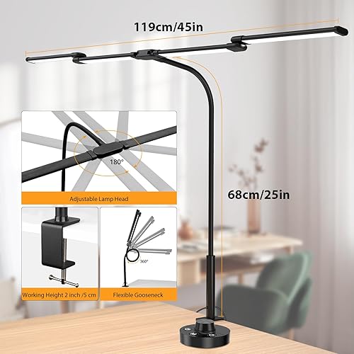 Miniatura 4 de iVict Lámpara de escritorio para oficina en casa, lámpara de mesa flexible de cuello de cisne de 24 W, lámparas de escritorio con abrazadera, 10
