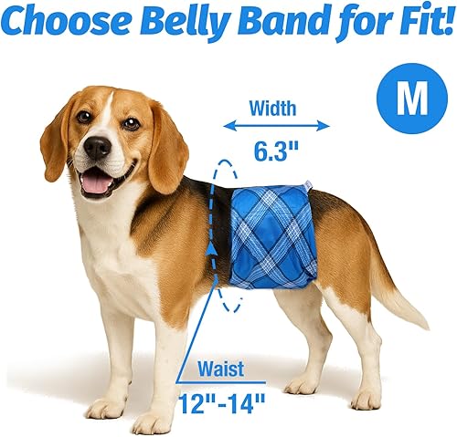 Miniatura 4 de Pet Soft Bandas para el vientre para perros, pañales lavables para perros machos, reutilizables, paquete de 3 para cachorros (cuadros azules, M)