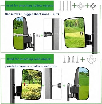 Golf Cart Mirror, HKOO Universal Folding Side Mirror and 4 Panel Rear View Mirror fits Golf Carts EZGO, Club CAR