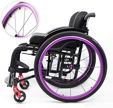Folding All-Terrain Ultra Lightweight Sports Wheelchair Adjustable Footrest and Seat Height, Handbrakes Quick Release Rear Wheels & Anti-Tip Wheels Suitable for Adults, Disabled, ElderlyPurple,Seat w