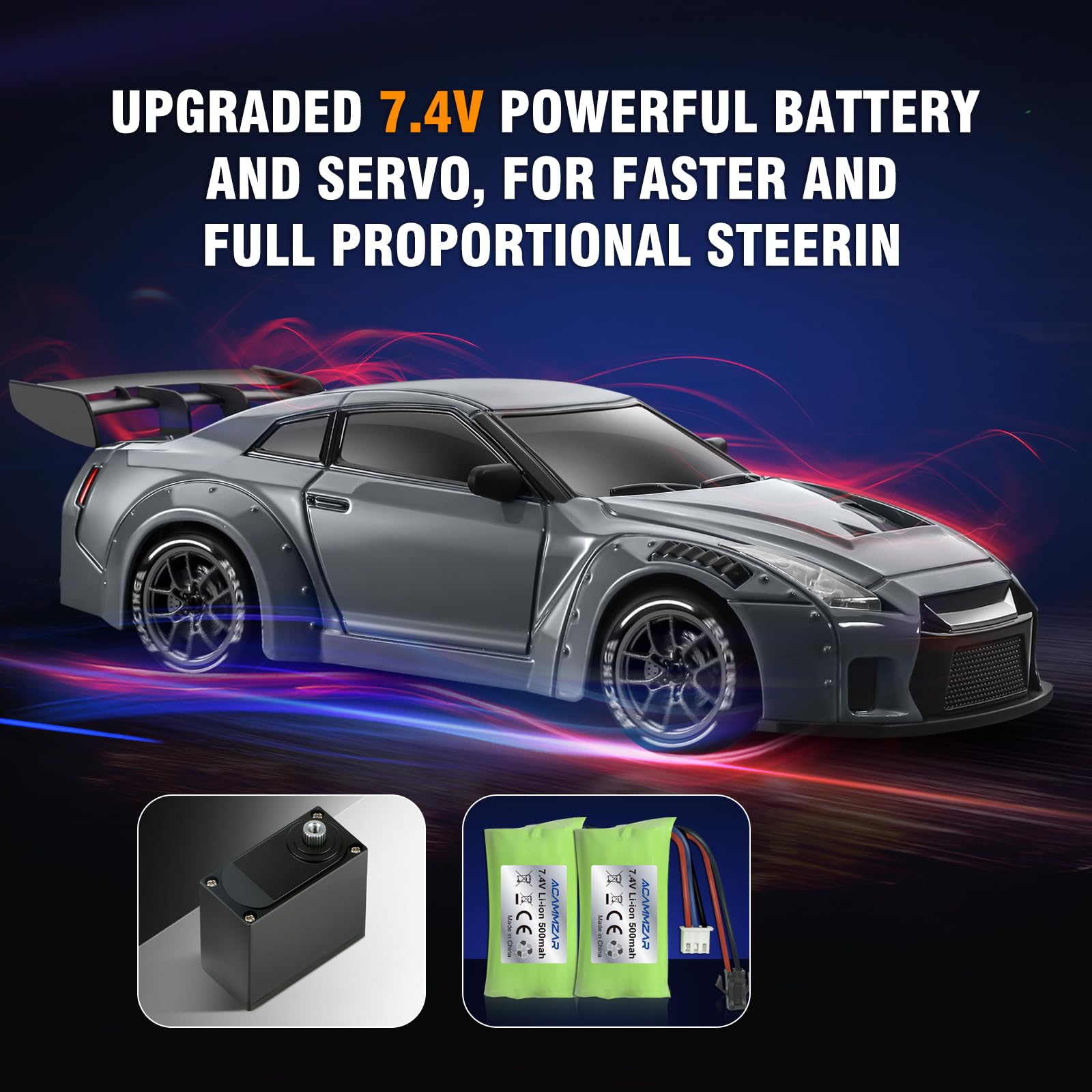 ACAMMZAR RC Drift Car Pro Upgraded With Gyro, 1:24 Full Proportional Remote Control Car, 25KM/H 4WD High Speed RC Cars With Lights, Extra Racing Tires, Vehicle For Adults Kids Boys Girls - View #2