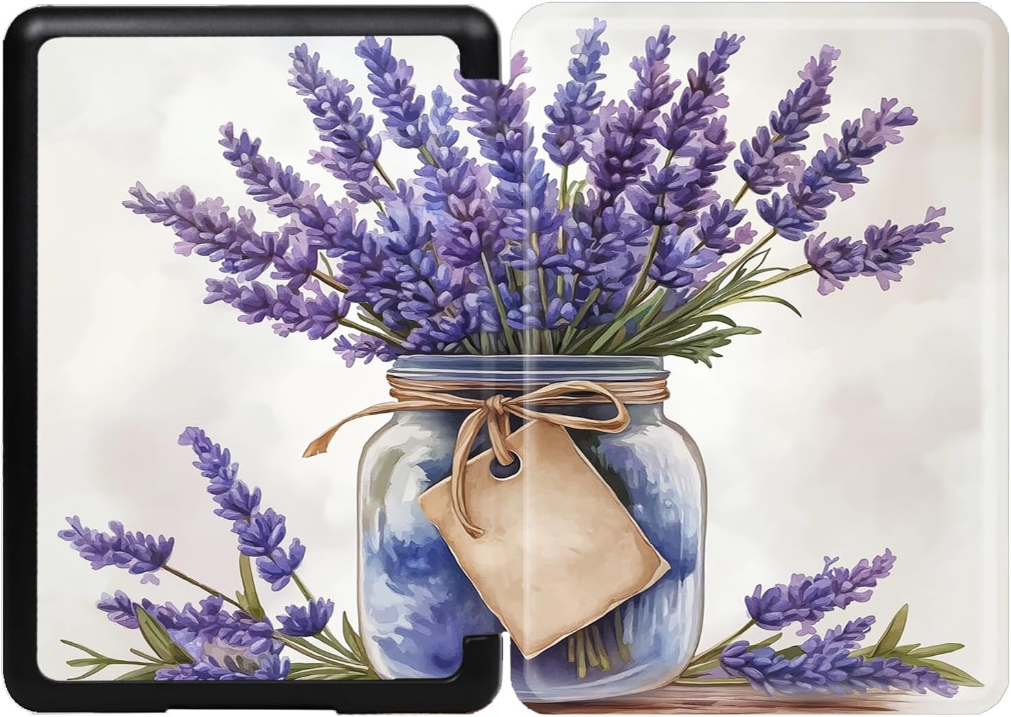Case for 7'' All-New Kindle Paperwhite 12th Generation and Kindle Colorsoft Signature Edition 2024 Release - Lightweight PU Leather Print Case Smart Cover Auto Wake/Sleep, Purple Lavender Bouquet