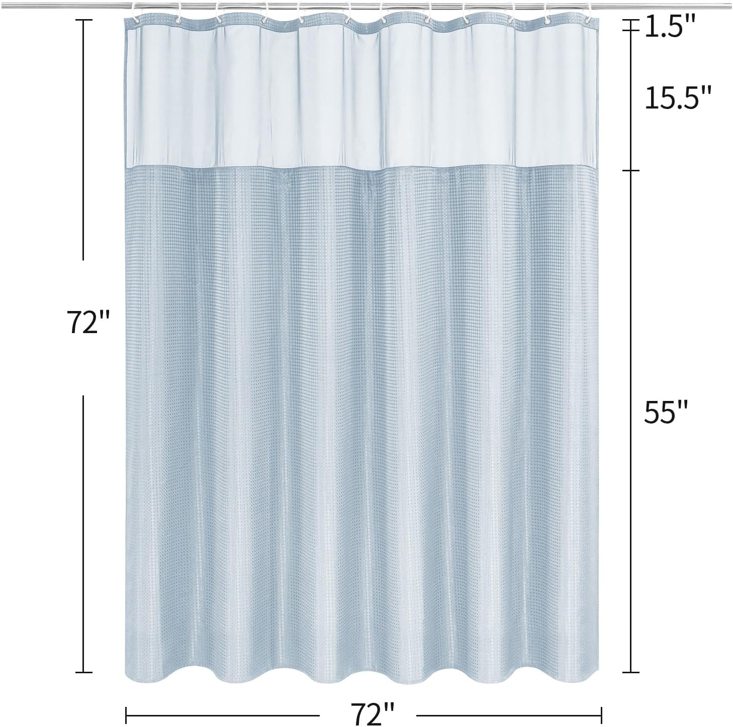 MitoVilla Blue Waffle Shower Curtain with Snap-in Liner, Modern Waffle Weave Fabric Shower Curtain for Luxury Hotel & Spa Bathroom Decor, 72 x 72, Fog Blue