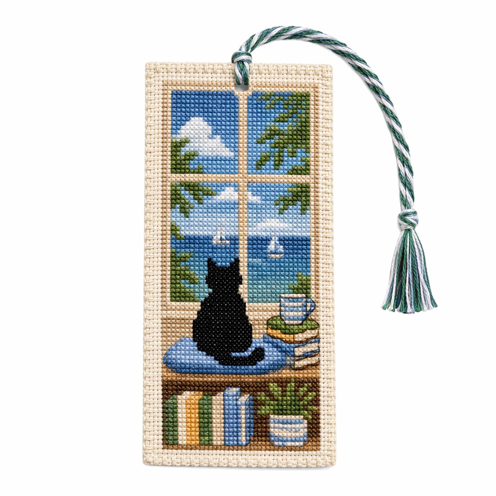Seasonal Cat DIY Stamped Cross Stitch Bookmark Kit Embroidery Bookmark