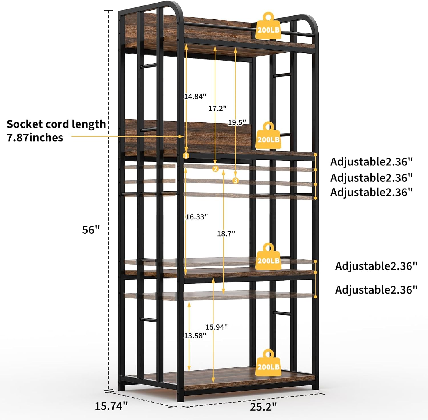 Adjustable 4-Tier Heavy Duty Kitchen Baker's Rack Free Standing Microwave Oven Cart Stand for Storage in Kitchen, Living Room, Garage