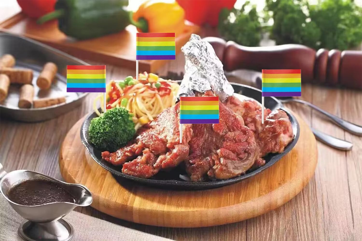 stidsds 100 Pcs Pride Rainbow Flag Rainbow Toothpick Flags Mini Small Gay LGBTQ Cupcake Toppers Stick Flags Banner Rainbow Party Cocktail Fruit Decoration - Image 6