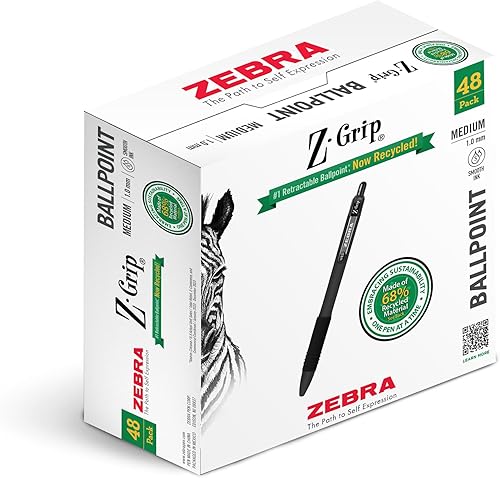 Vista 85 de Zebra Pen Z-Grip - Bolígrafo retráctil de punta media, 3/64 pulgadas, tinta negra, 12 unidades Surtido Moda A
