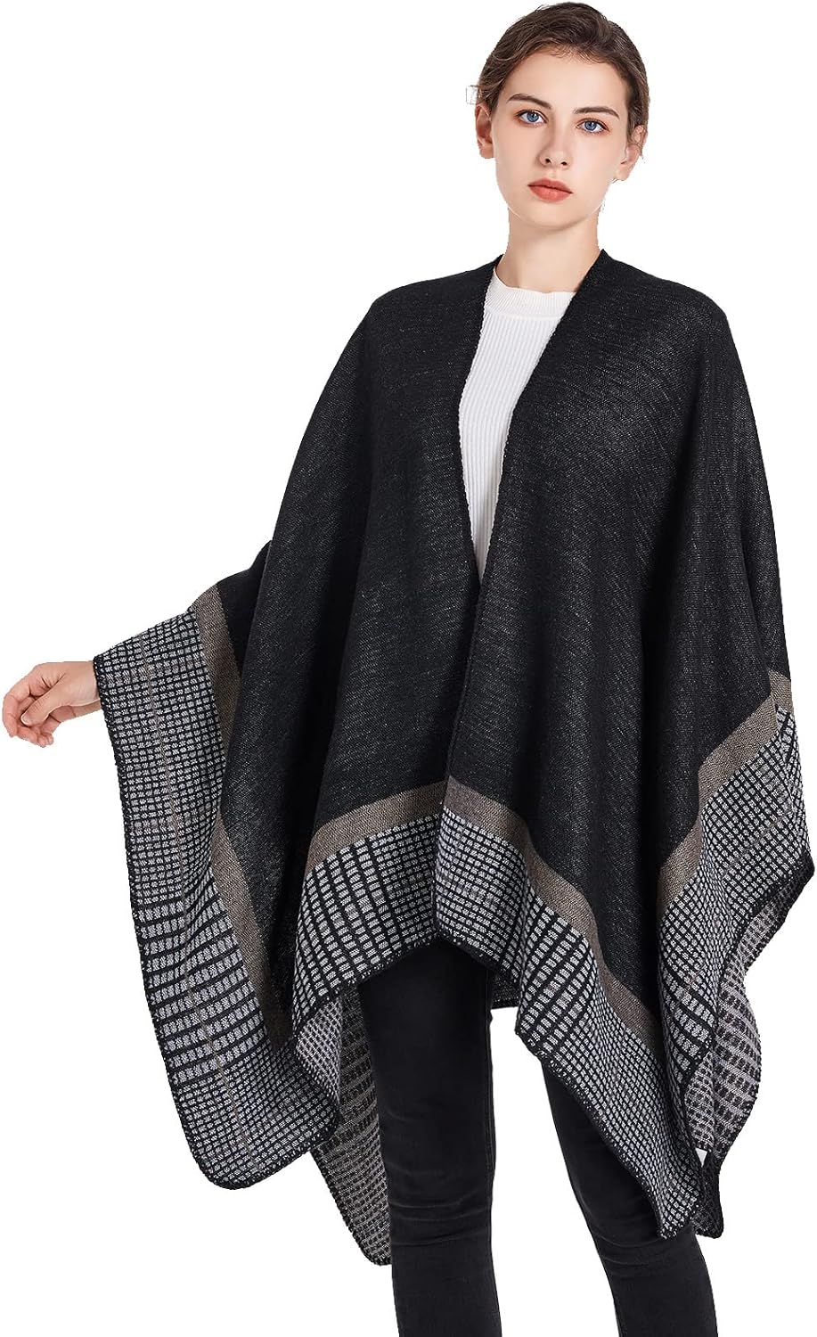 Shawl Wraps for Women, Elegant Knitted Cape Open Front Poncho Scarf Blanket Cardigan Coat for Spring, Autumn, and Winter - Image 2