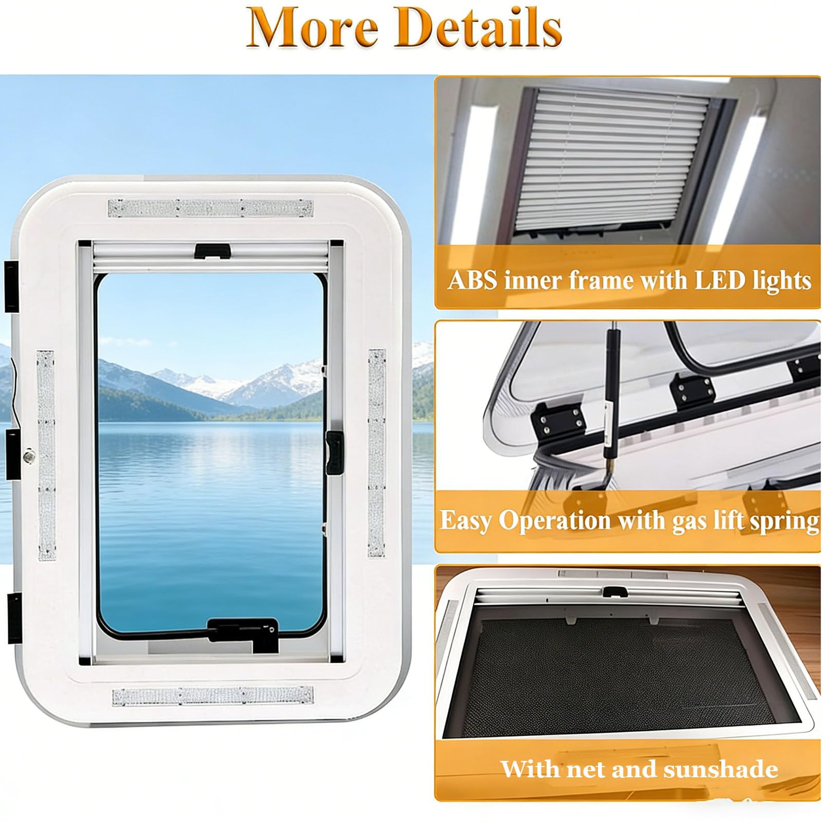 Wohnmobil-Dachlüftung, Wohnmobil-Schiebedach, großes Wohnwagen-Dachfenster-Lüftungsset mit LED-Leuchten, universelle Dachluke für Wohnmobile 80x50cm