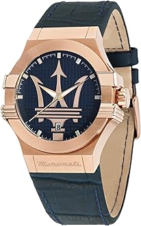 Maserati Men's Watch, Potenza Collection, Quartz Movement, Three Hands Version with Date, Stainless Steel, Rose Gold pvd and Leather Watch - R8851108027