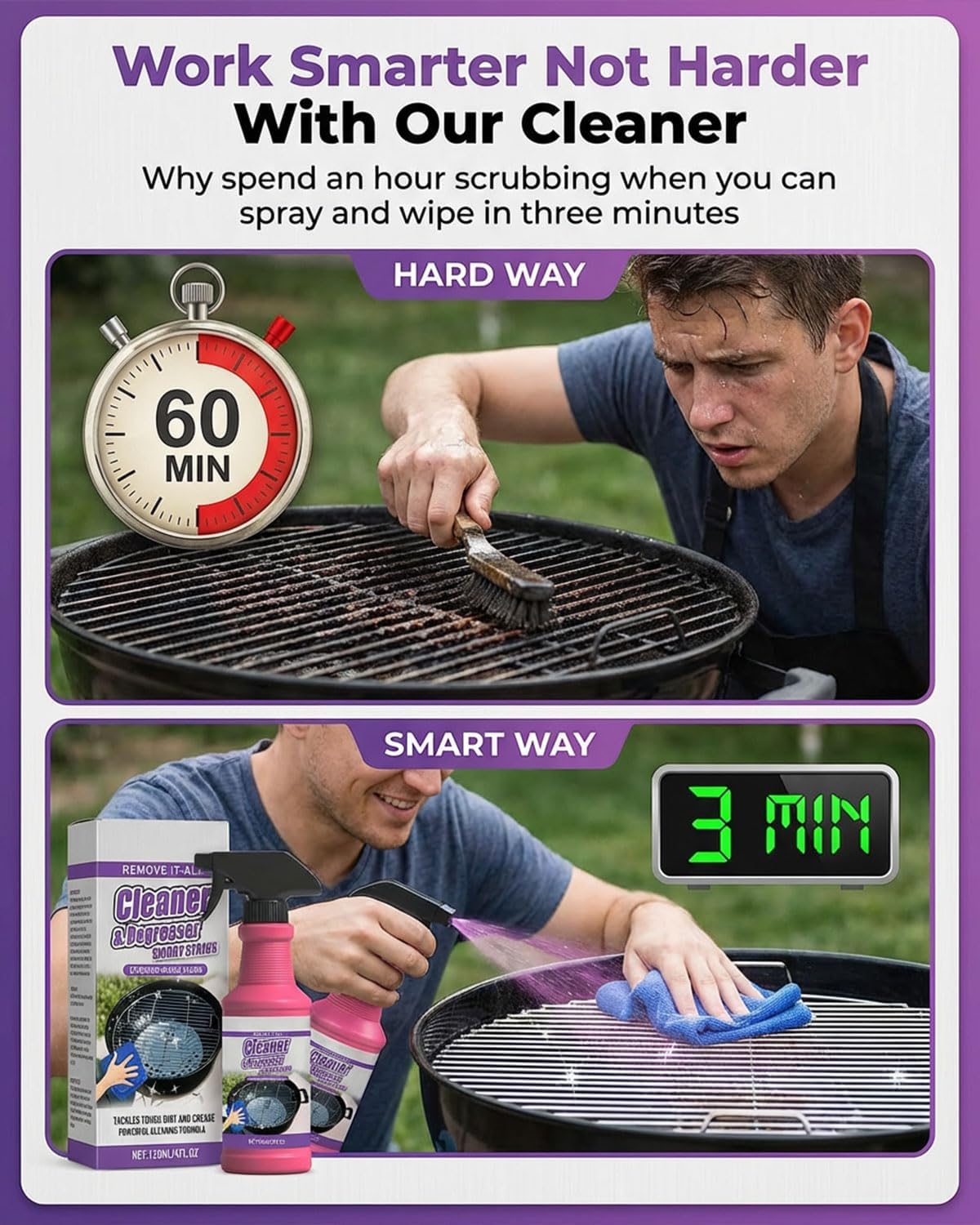 Heavy Duty Bbq Grill Degreaser, spray sgrassante ad azione rapida ad alte prestazioni, potente detergente per griglie bruciate e residui di cibo per griglie, forni, padelle, acciaio inox (3 pezzi)