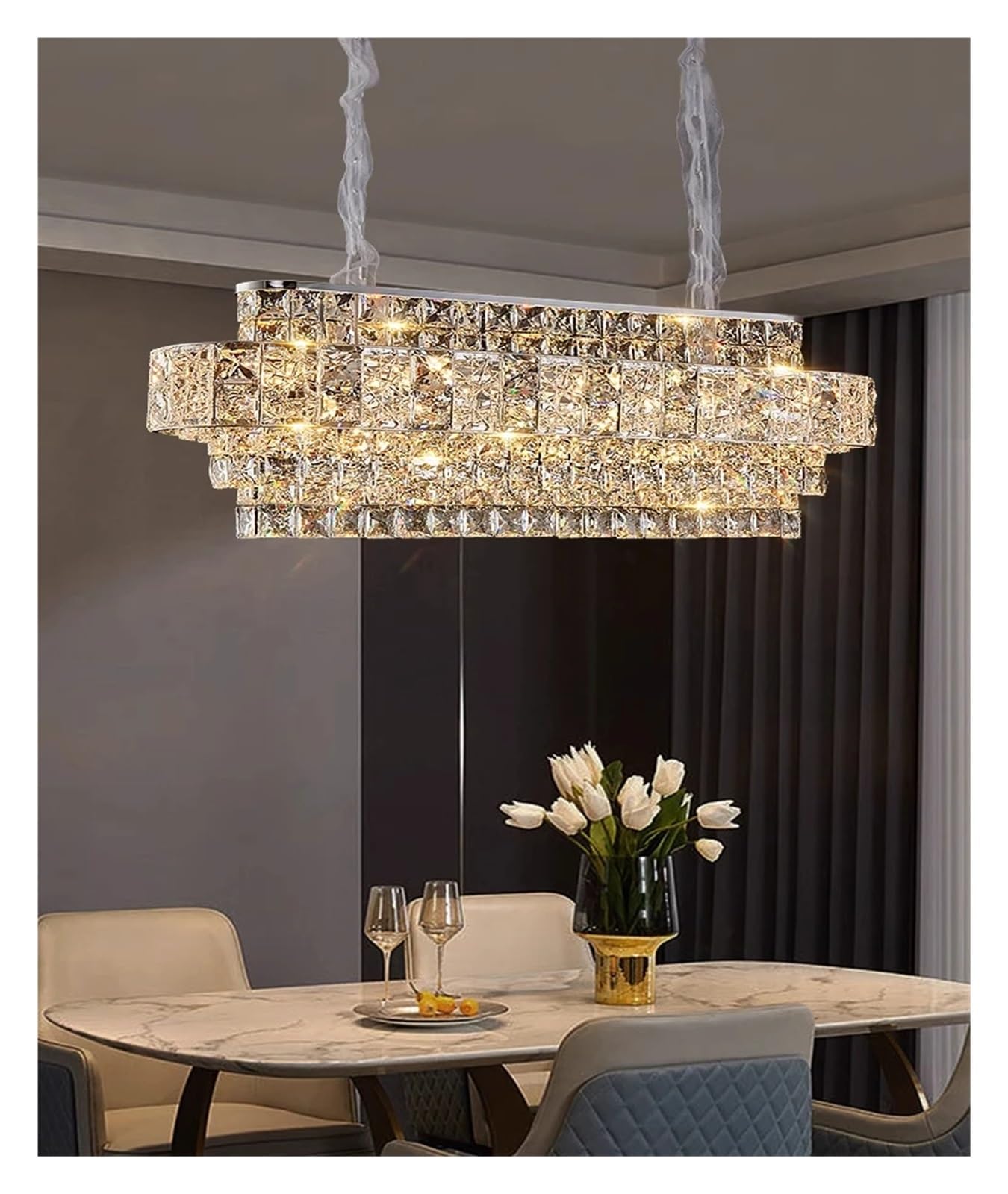Kryształowy żyrandol sufitowy, nowoczesny design, okrągła lampa wisząca do salonu, stal nierdzewna.