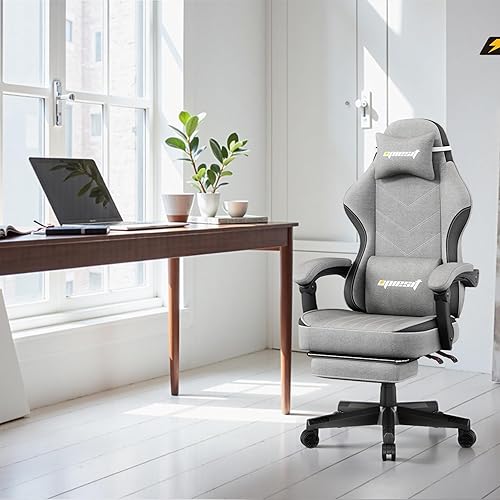 Miniatura 7 de Silla para videojuegos, silla de computadora de tela con cojín de resorte de bolsillo, capacidad de carga de 400 libras, silla de oficina ergonómica