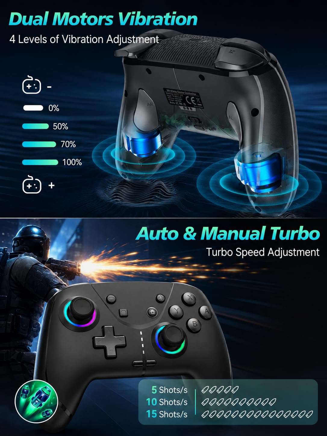 aghi Switch 2 Pro Controller with Hall Effect Joysticks and One Key Wake Up | Wireless Game Controller for Switch 2/Switch/Lite/OLED, with Turbo, Dual Vibrations, Loop Macro, 6-Axis Gyro, 800mAh, Black