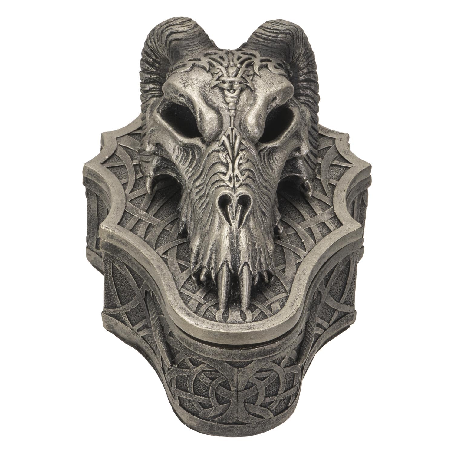 Pacific Giftware Gothic Ram Skull Box with Medieval Celtic Tribal Knotwork Design Decorative Storage for Trinkets Polyresin Home Decor 4.25" H