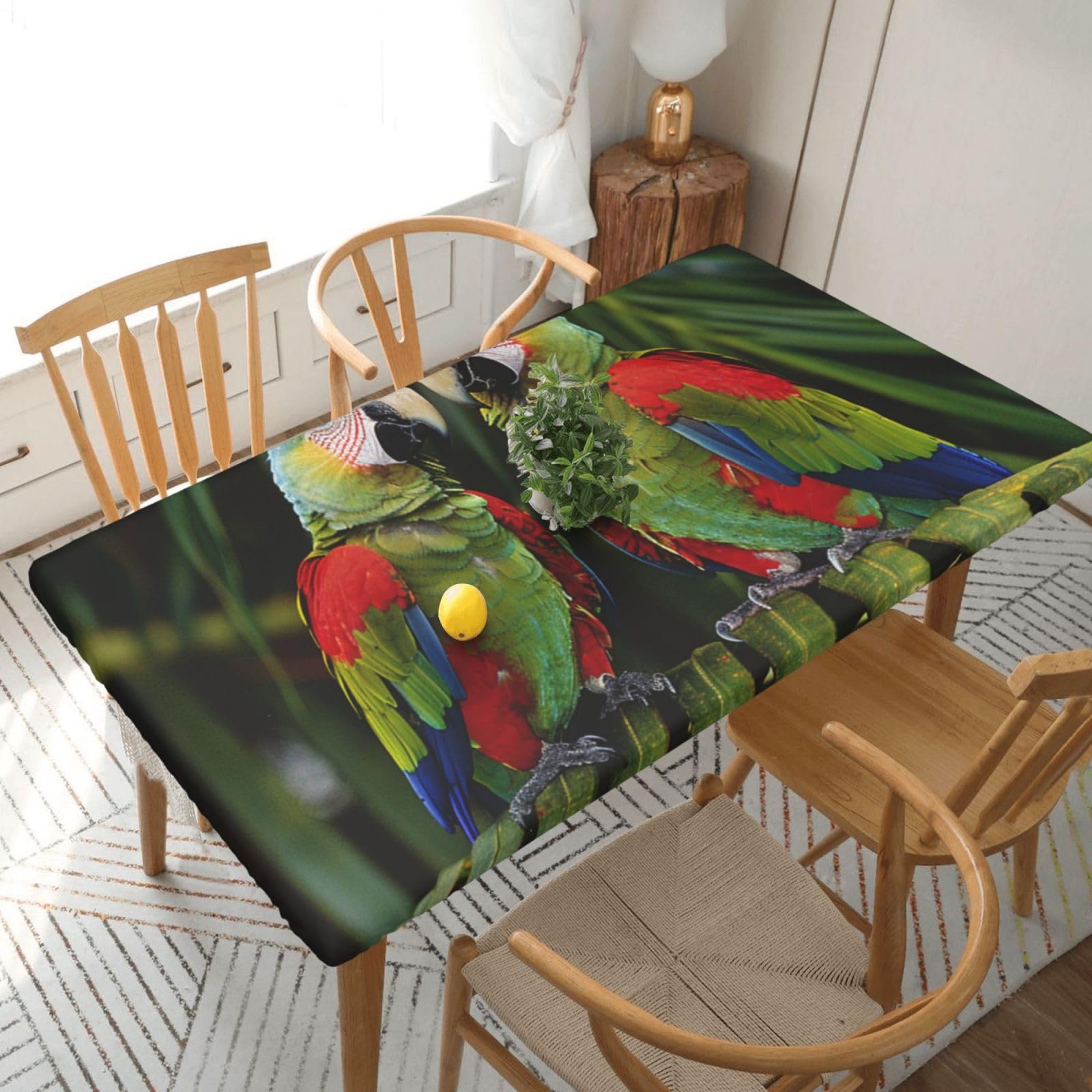 Nappe de cuisine imprimée perroquets sur palmier vert pour salle à manger