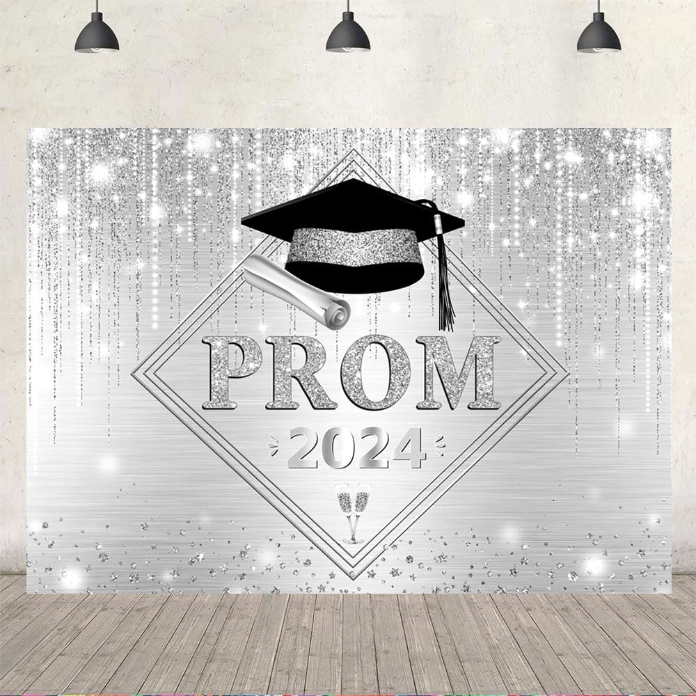 Ticuenicoa Silver Prom 2024 Backdrop 7x5ft Glitter Bokeh Prom Decorations  for 2024 Congratulations Graduations Photo Booth Props Photography