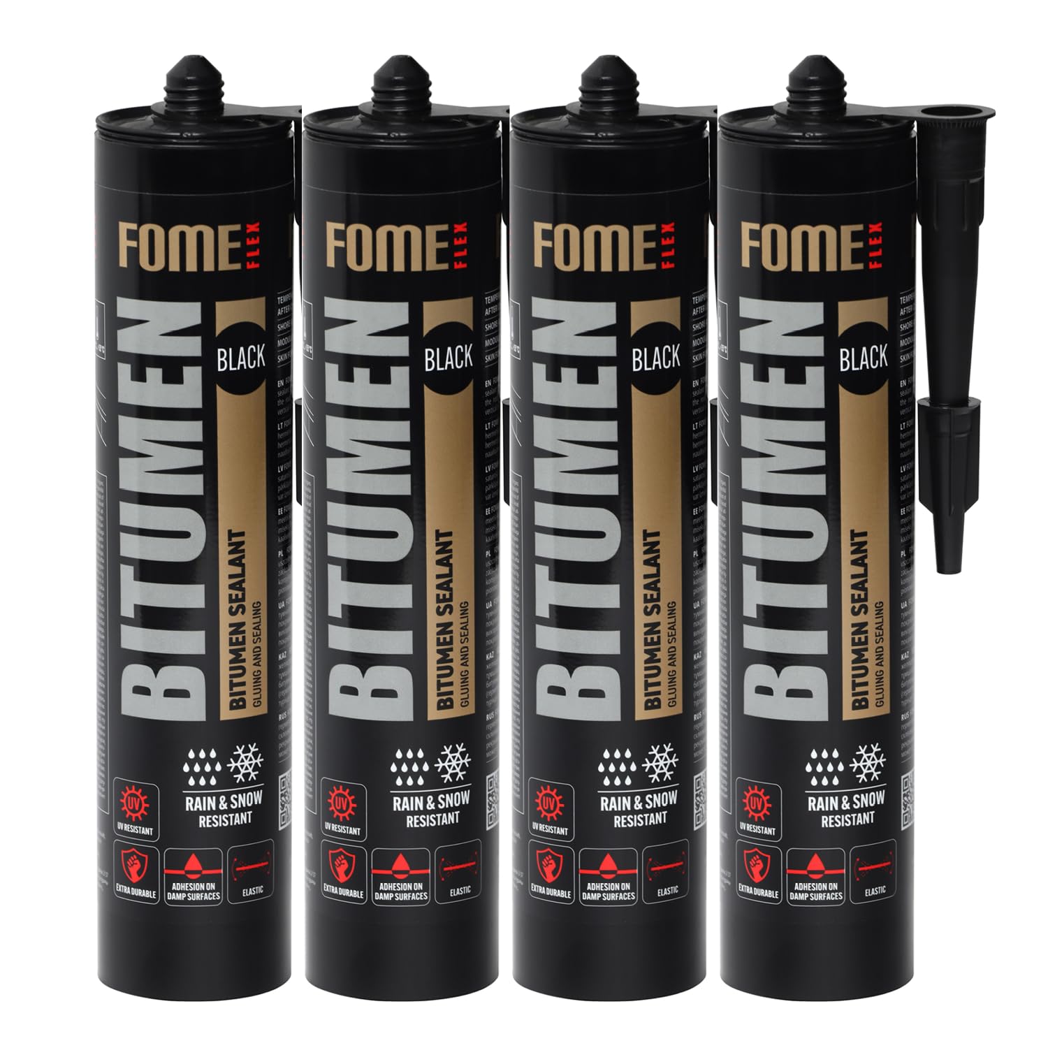 Fome Flex Bitumendichtstoff 4x300 ml – Wasserdichte Dichtmasse für Außen, Dachreparaturmasse für Bitumenoberflächen – Perfekte Abdichtung für Profis