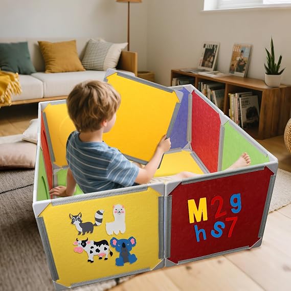 Magnetic Fort Building Panels 16PCS Upgraded Felt Panels with Alphabet, Number & Animal Stickers, Kids Magnetic Playhouse Construction Toy Set for Creative Fort Building