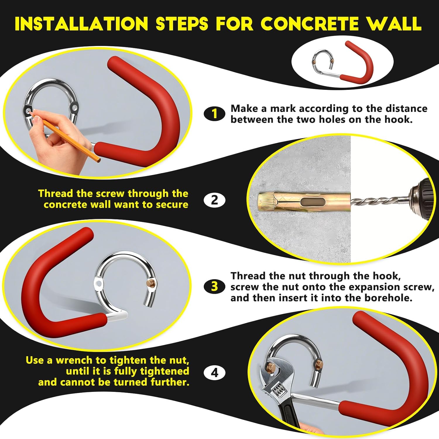 9.45" Garage Hooks Heavy Duty 330 lb – 2 Pack Long Bike/Ladder/Kayak Ceiling & Wall Hook Set – Anti-Slip PVC Coated Steel – Red