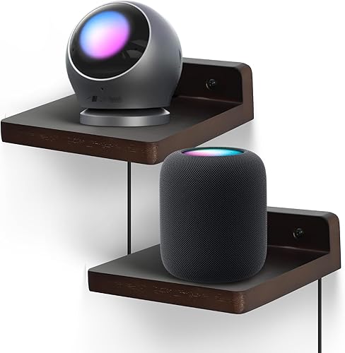 Miniatura 9 de Pequeño estante flotante para pared, juego de 2 estantes de pared de madera de 5 pulgadas, mini altavoces, monitor de bebé, cámaras, soporte de